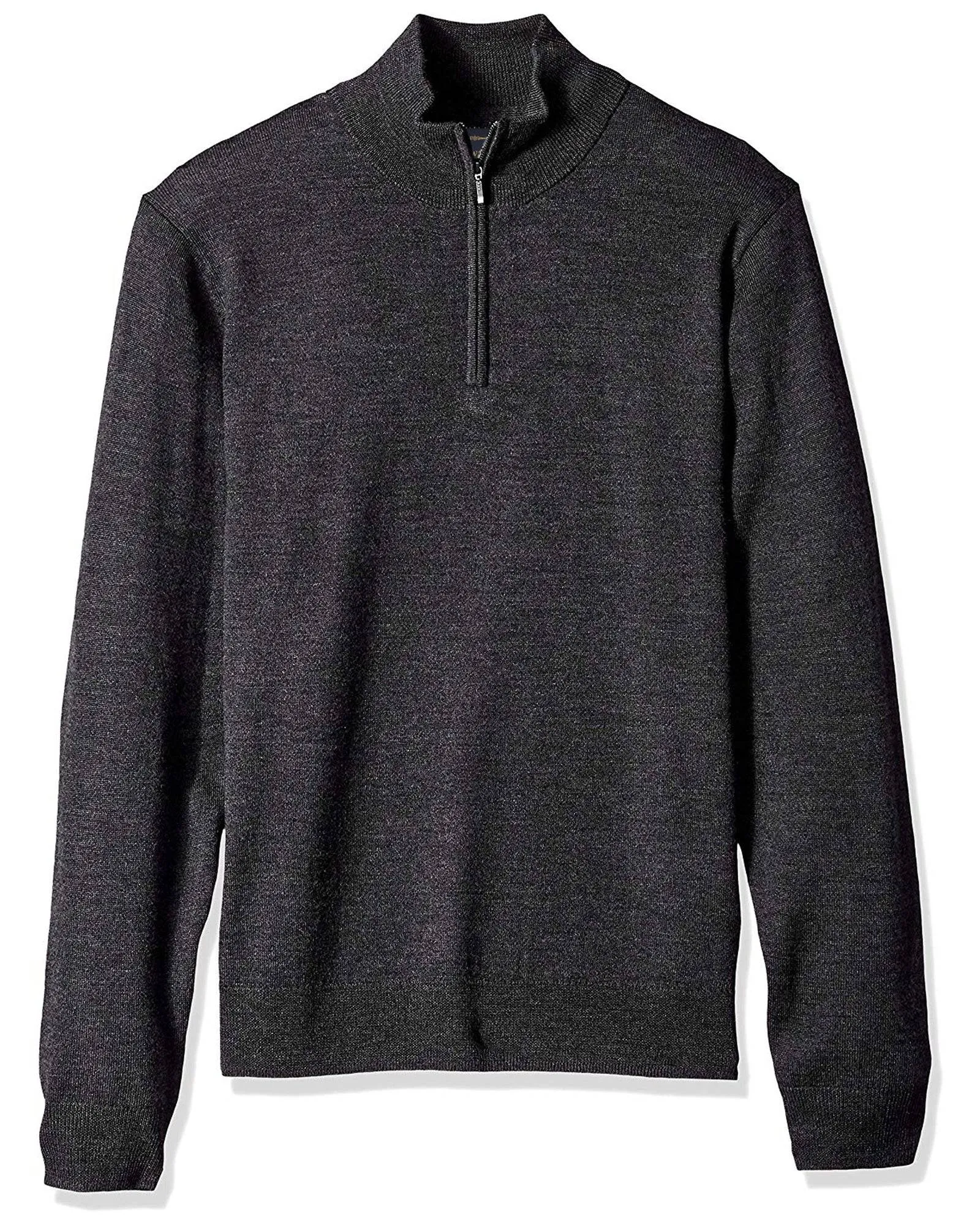 1/4 Zip Mock Sweater in Charcoal 100% Merino Wool