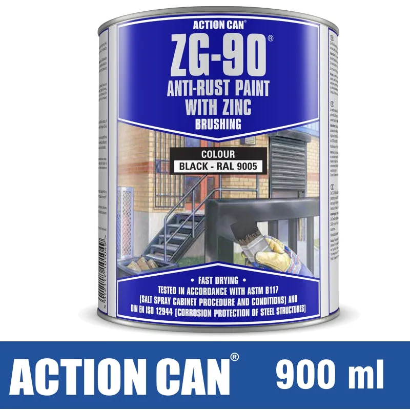 ACTION CAN ZG-90 ANTI RUST PAINT BLACK 900ML COLD ZINC GALVANISING RAPID DRY CAN33206