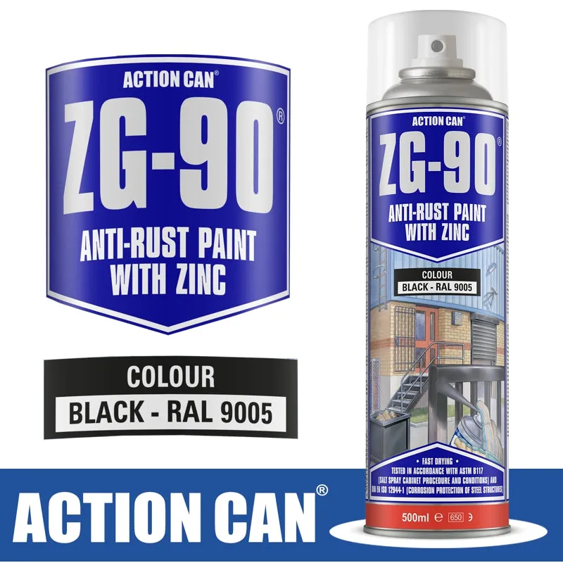 ACTION CAN ZG-90 BLACK 500ML BLACK GALVANISING ZINC PAINT COLD RAPID DRY CAN32813