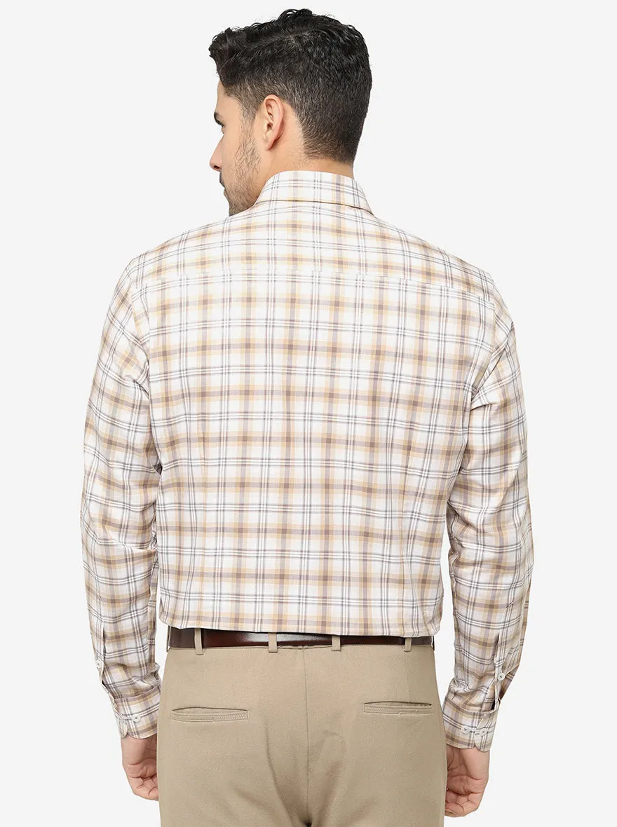 Beige Checked Slim Fit Formal Shirt | Metal