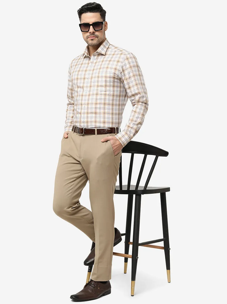 Beige Checked Slim Fit Formal Shirt | Metal