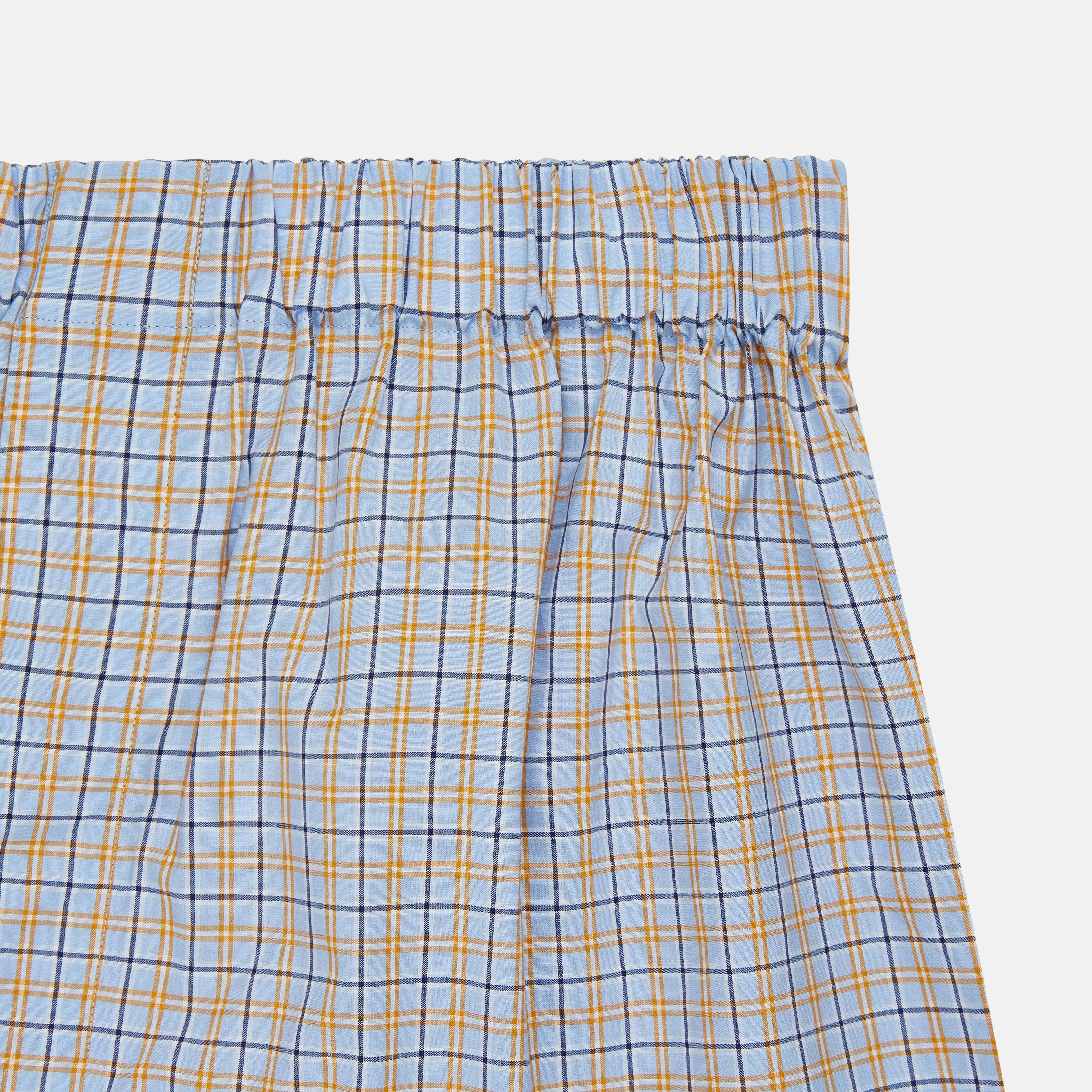 Blue, Orange & Navy Check Cotton Boxer Shorts