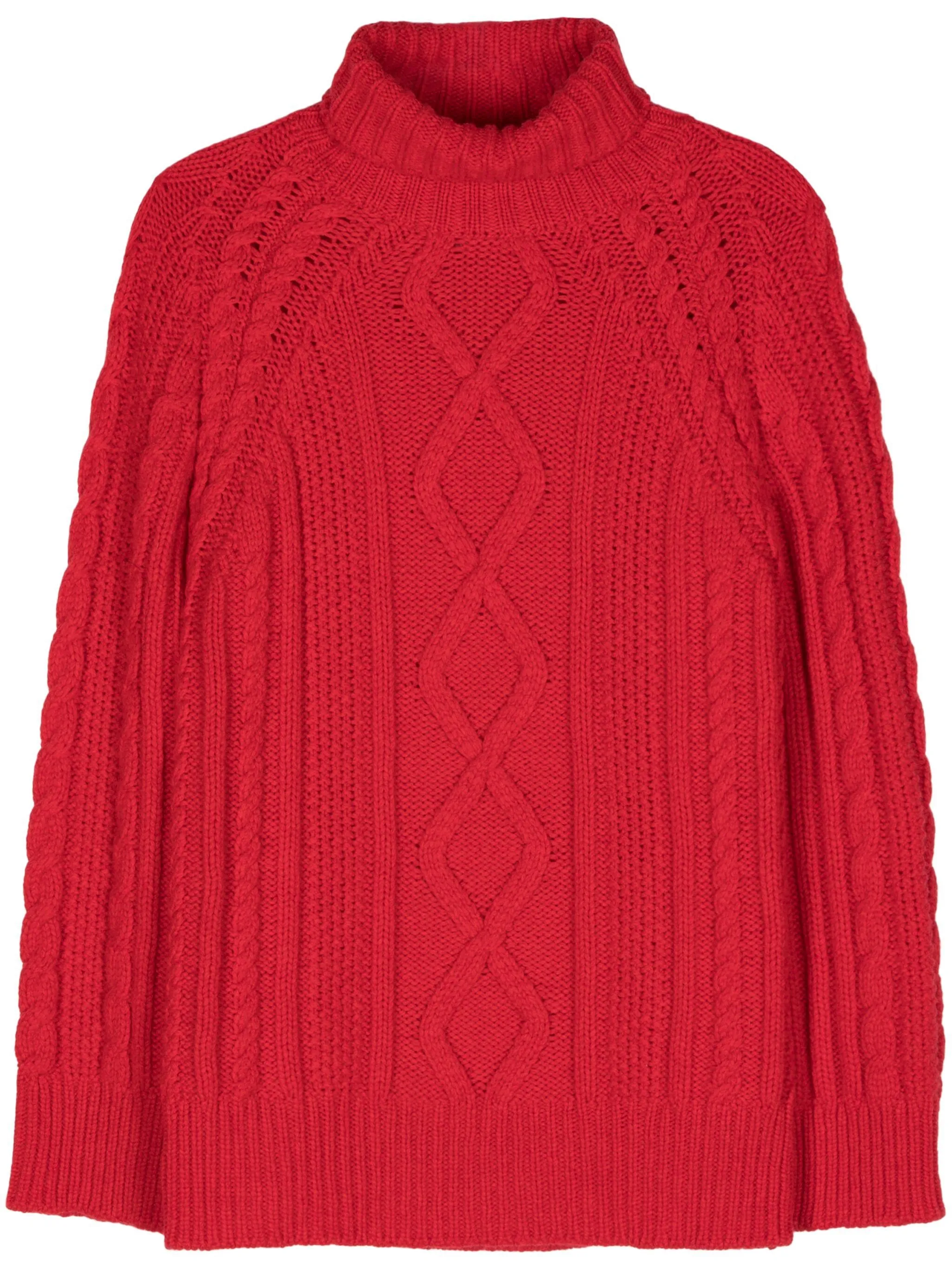 Bright Red Chunky Knit Roll Neck Sweater