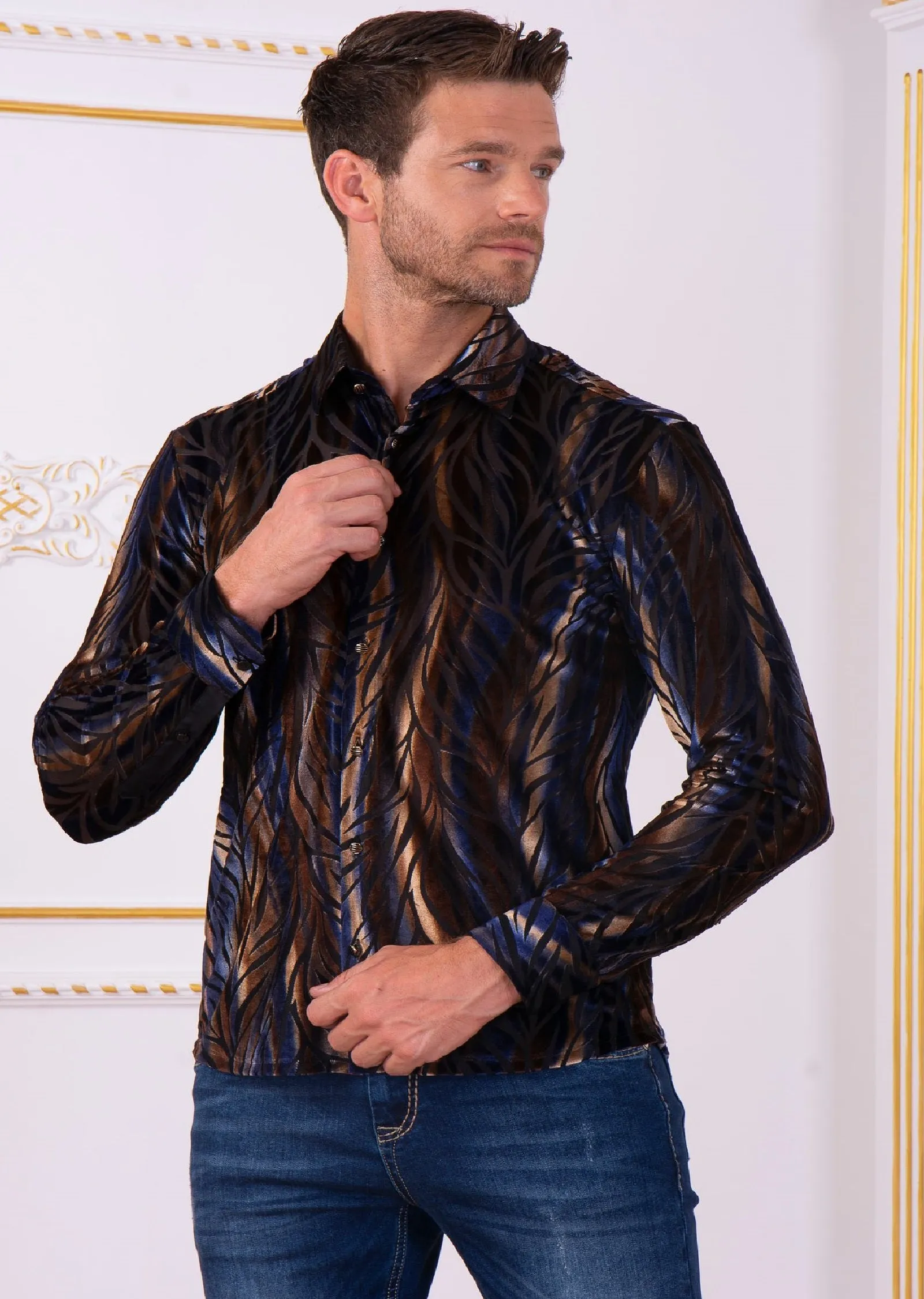 Brown Leaf Burnout Velvet Shirt