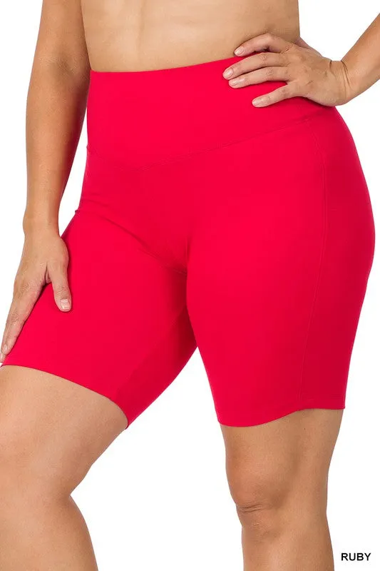 Brushed Wide Waistband Biker Shorts | Plus Size