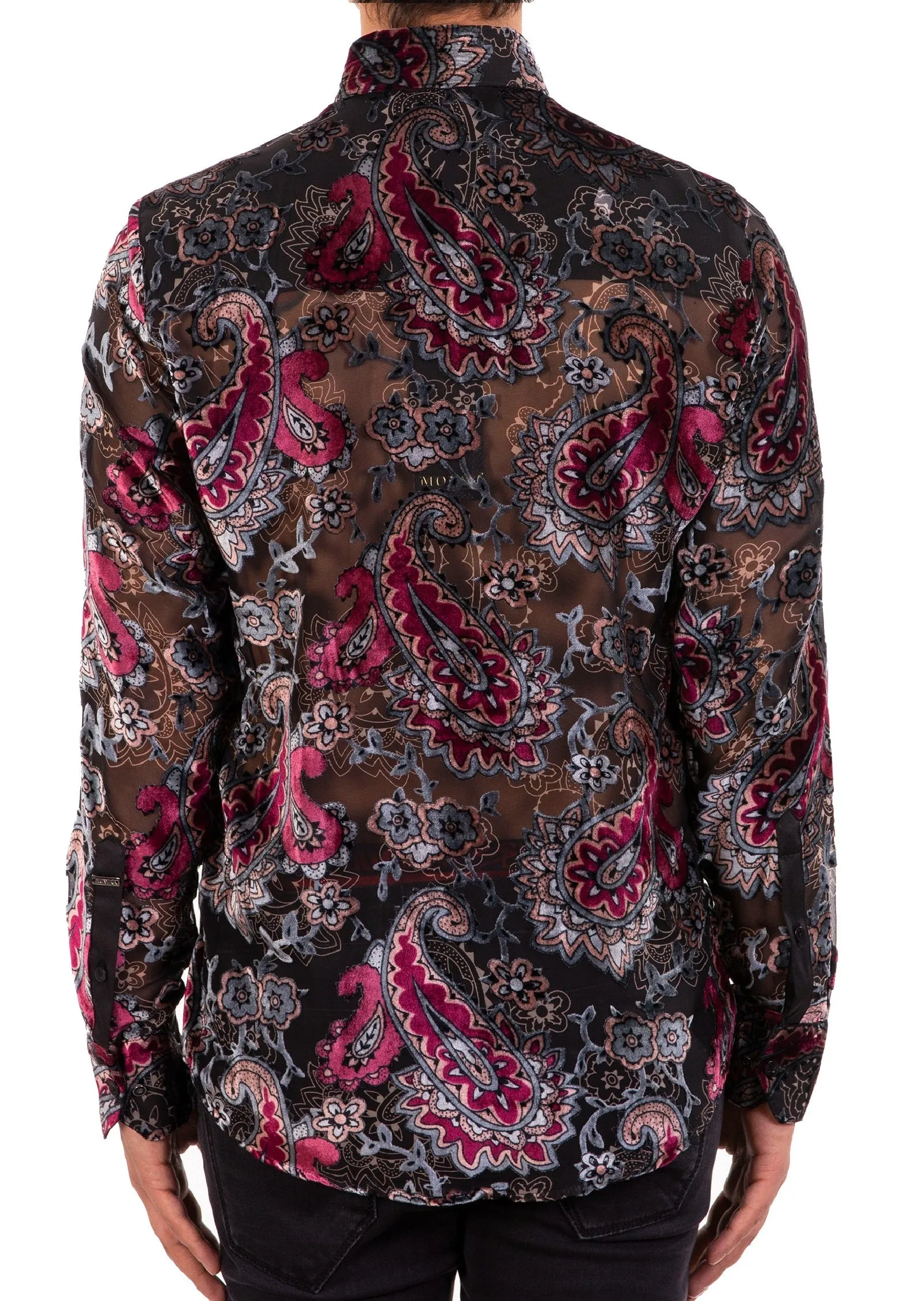 Burgundy Gray Paisley Velvet Shirt