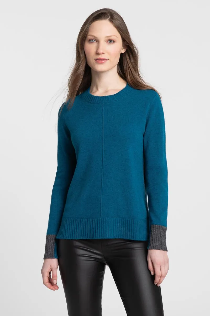 Cashmere Contrast Trim Crew Sweater