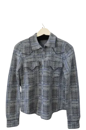 Chambray Plaid Cashmere Cowgirl Cardigan Sweater