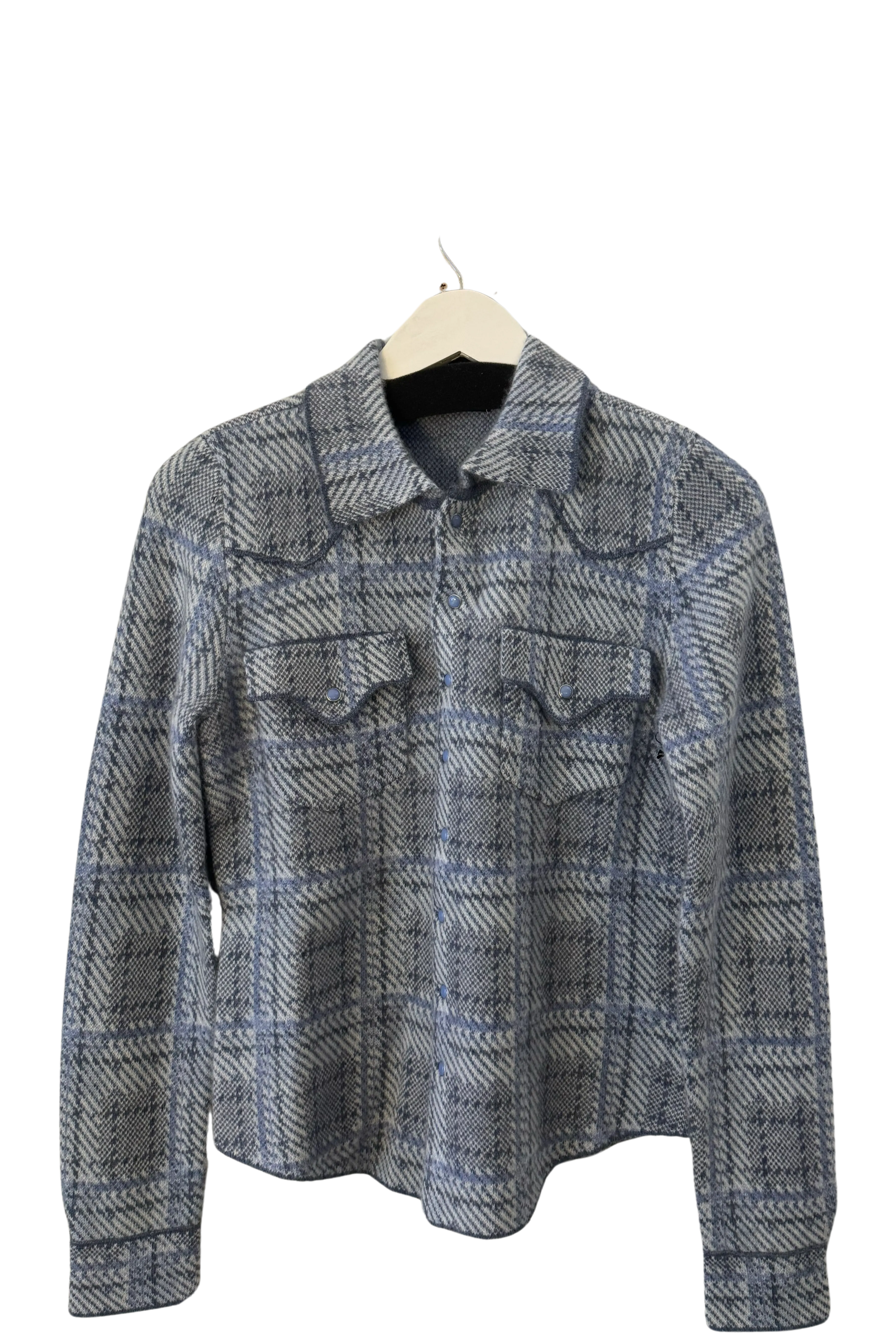 Chambray Plaid Cashmere Cowgirl Cardigan Sweater