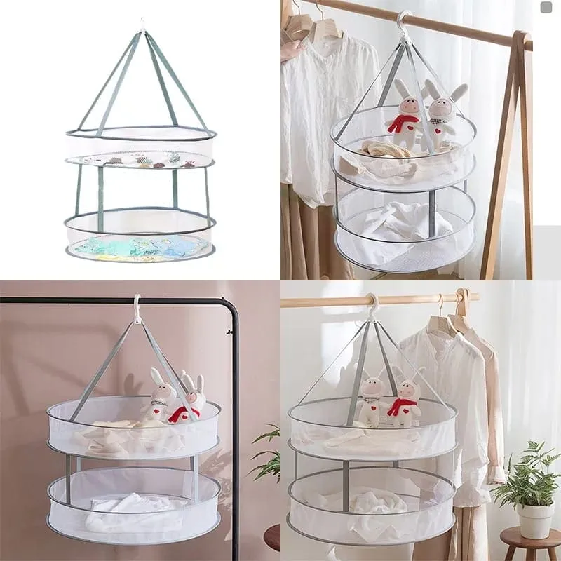 Clothes Drying Basket, Hanging Sweater Net Pocket, Thickened Anti-Deformation Cardigan Drying Rack, Double Layer Socks Drying Bag, Drawing Laundry Basket