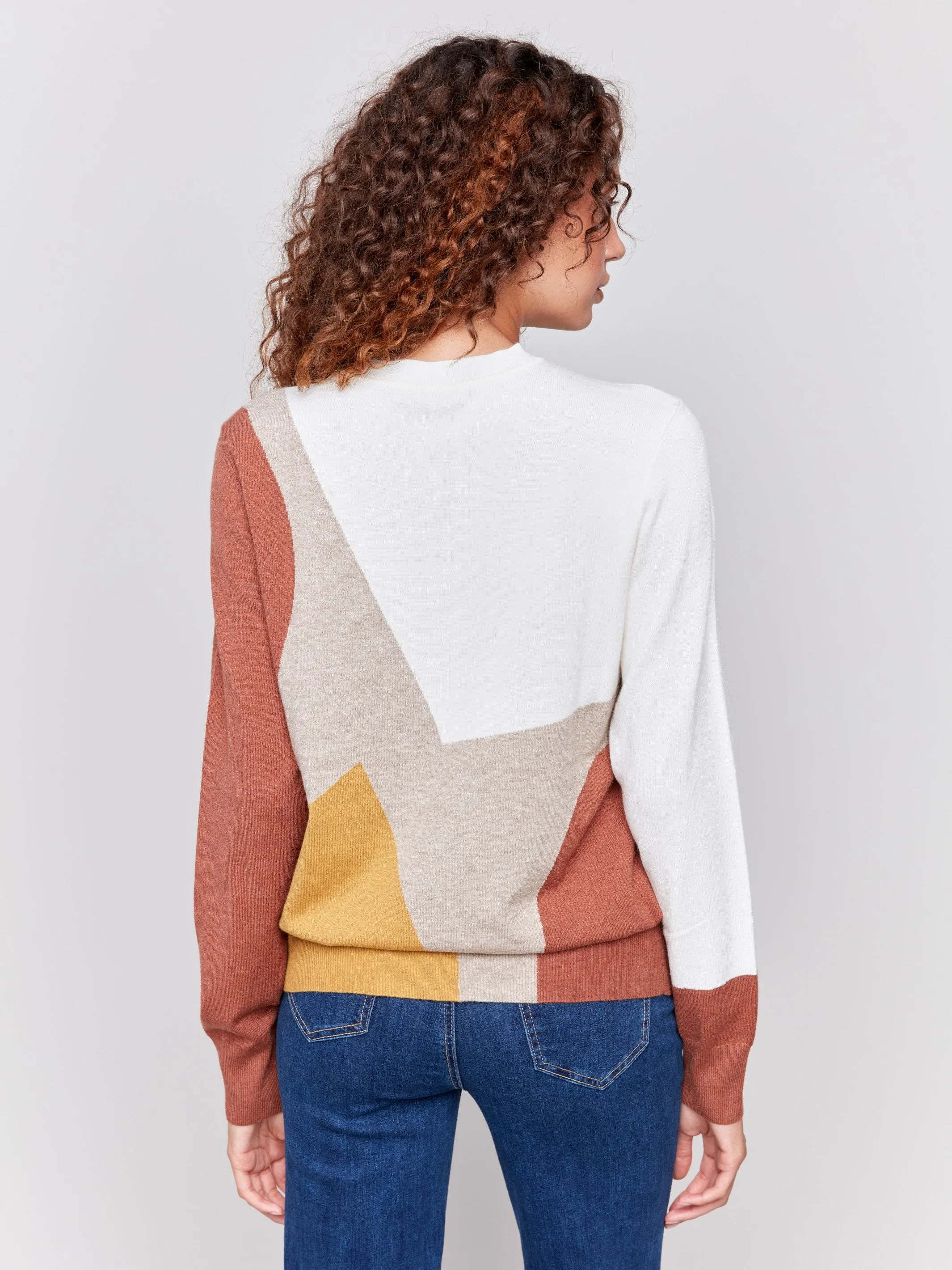 Color Block Crew Neck Sweater - Ecru