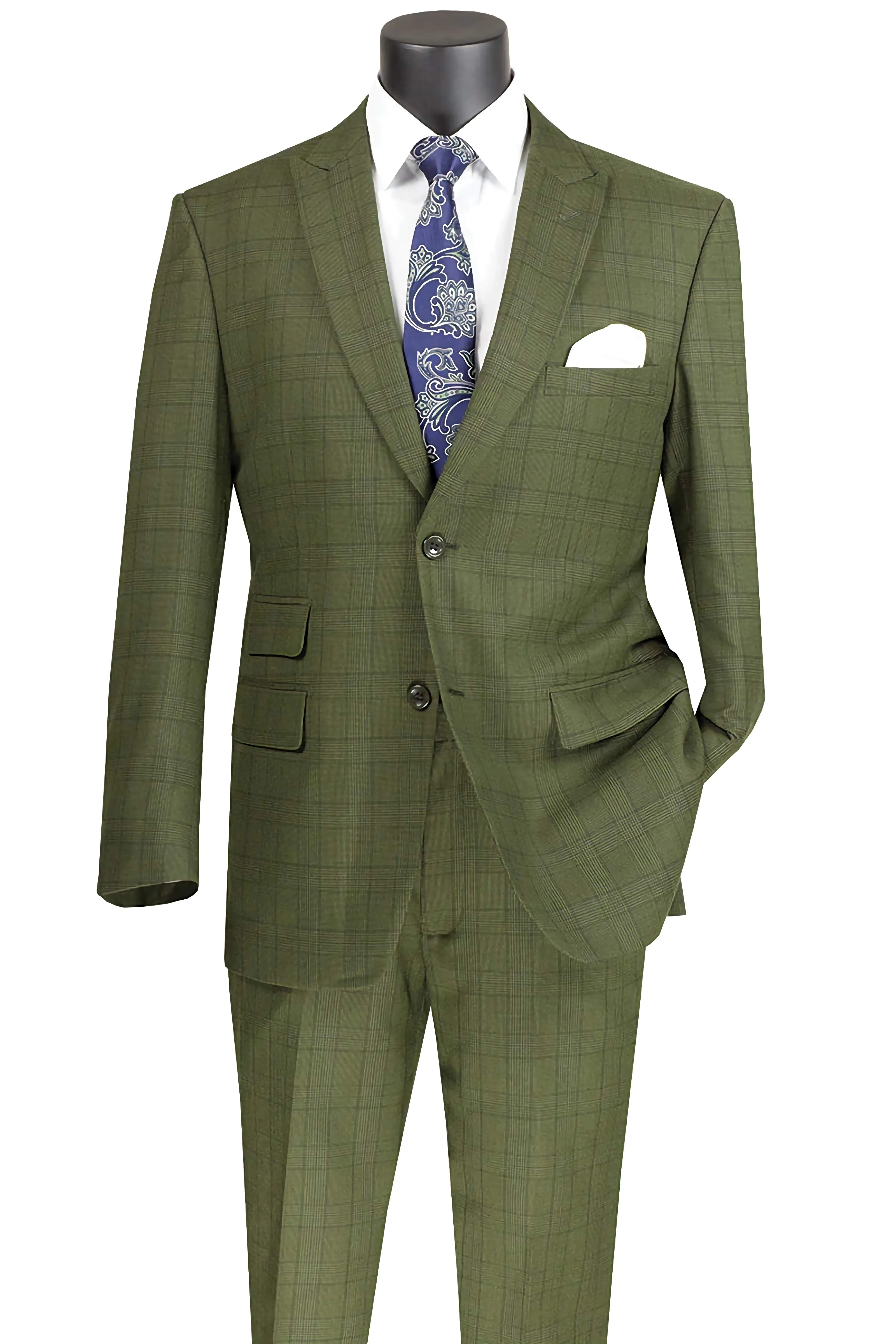 Concord Collection - Modern Fit Windowpane Suit 2 Piece in Olive