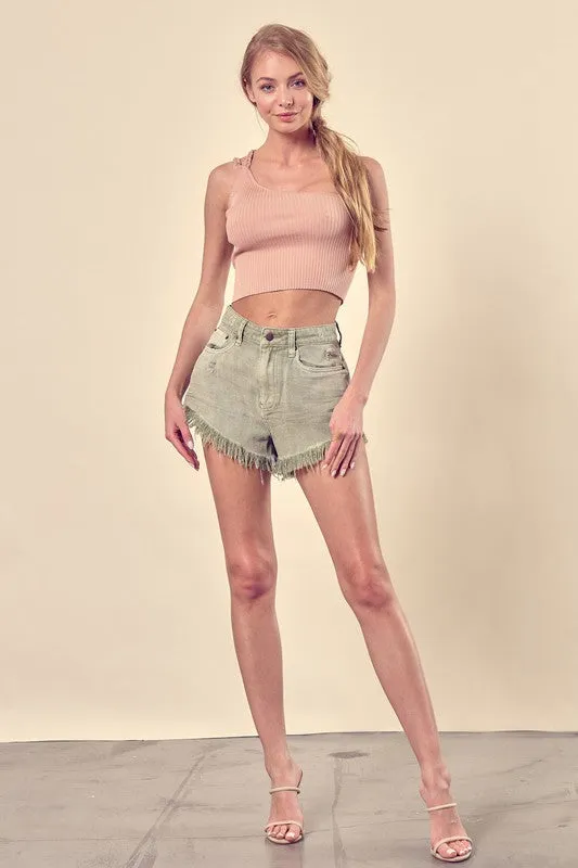 Distressed Frayed Hem Denim Shorts