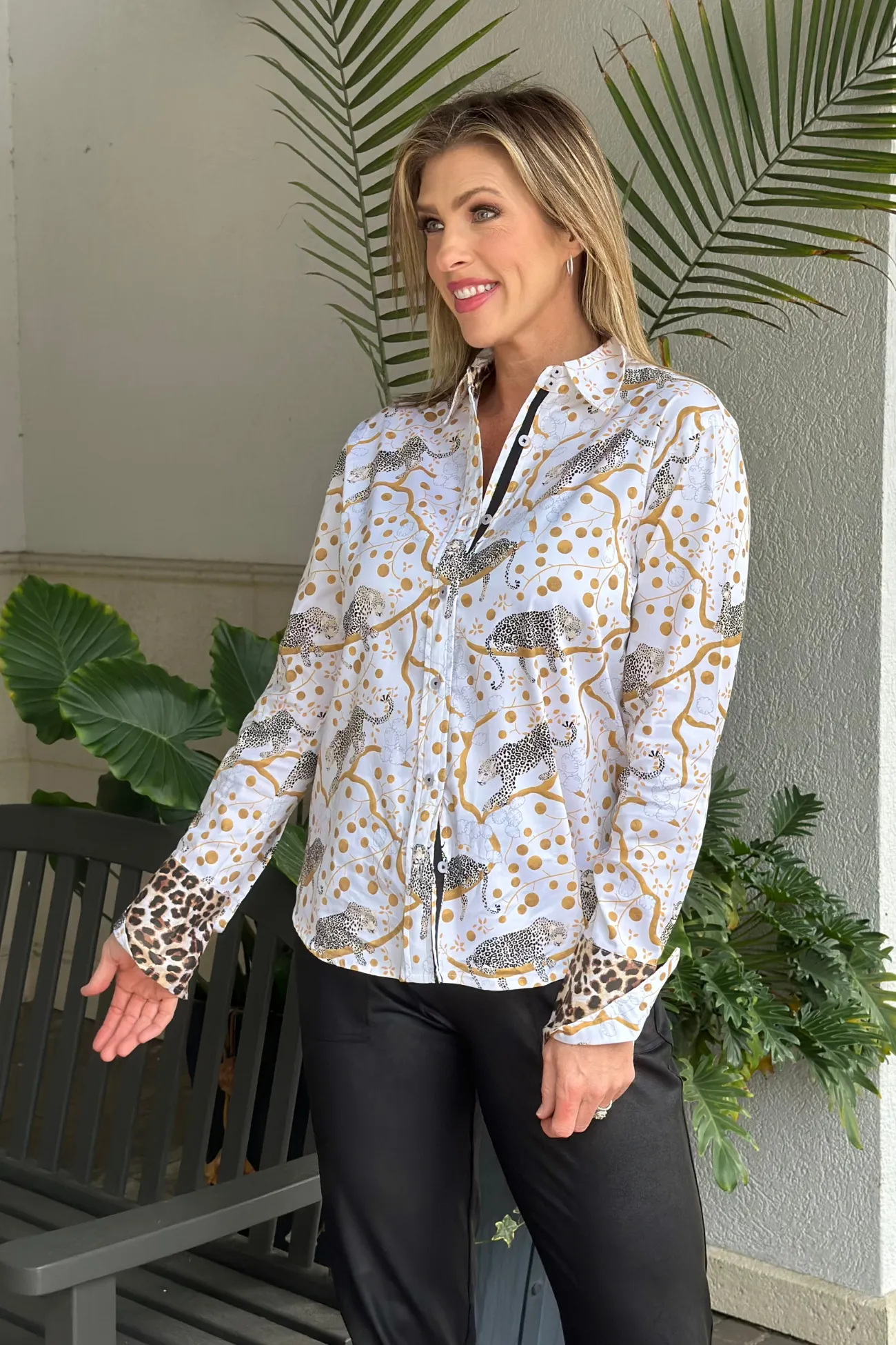 Dizzie Lizzie Rome Sleepy Cheetahs Button Down Shirt