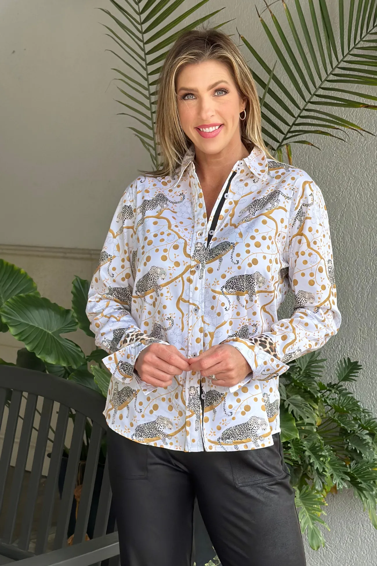 Dizzie Lizzie Rome Sleepy Cheetahs Button Down Shirt