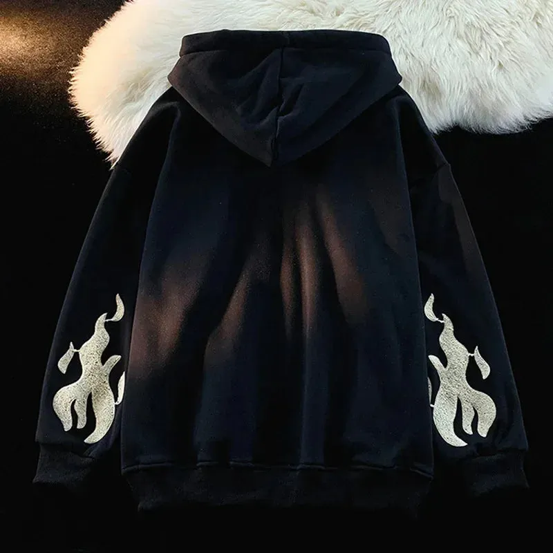 Gothic Hip Hop Stylish Embroidery Zip-Up Hoodie