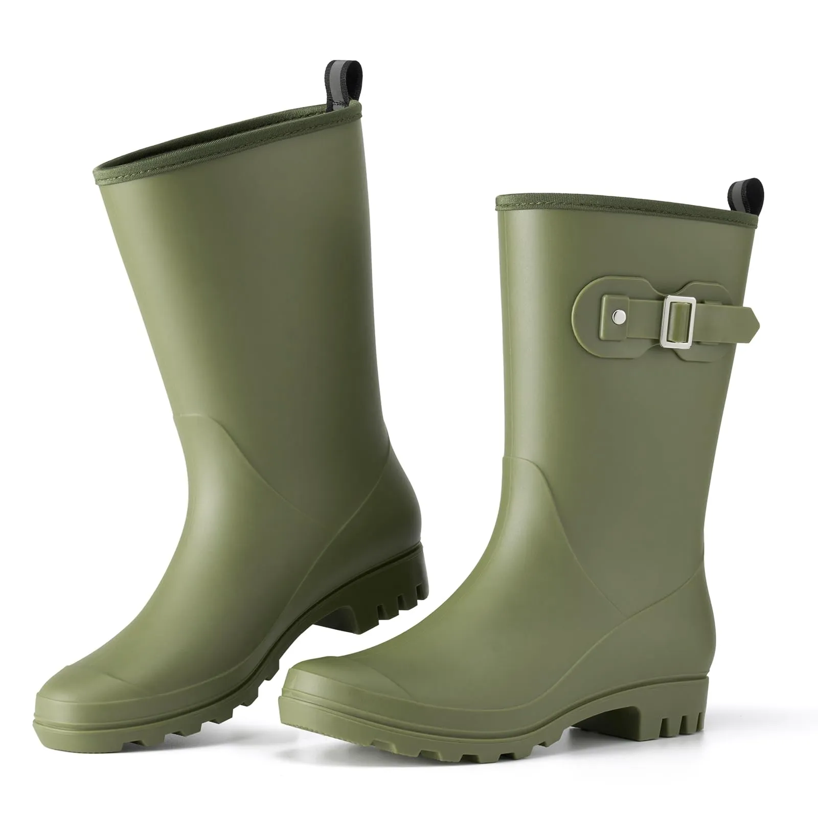 HISEA Mid-calf Rubber Rain Boots for Women Waterproof Wellington Boots for Outdoor