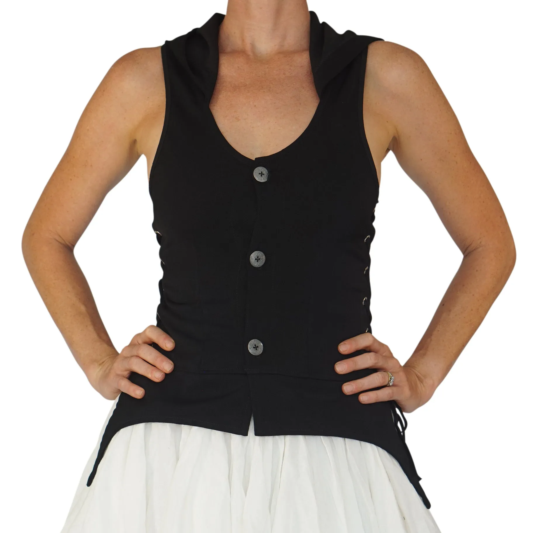 'Hooded Long Petal Vest' Viking Bodice - Black