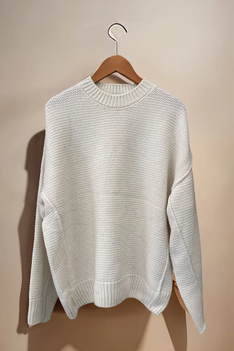 HWR1004 Crew neck stitching solid color sweater