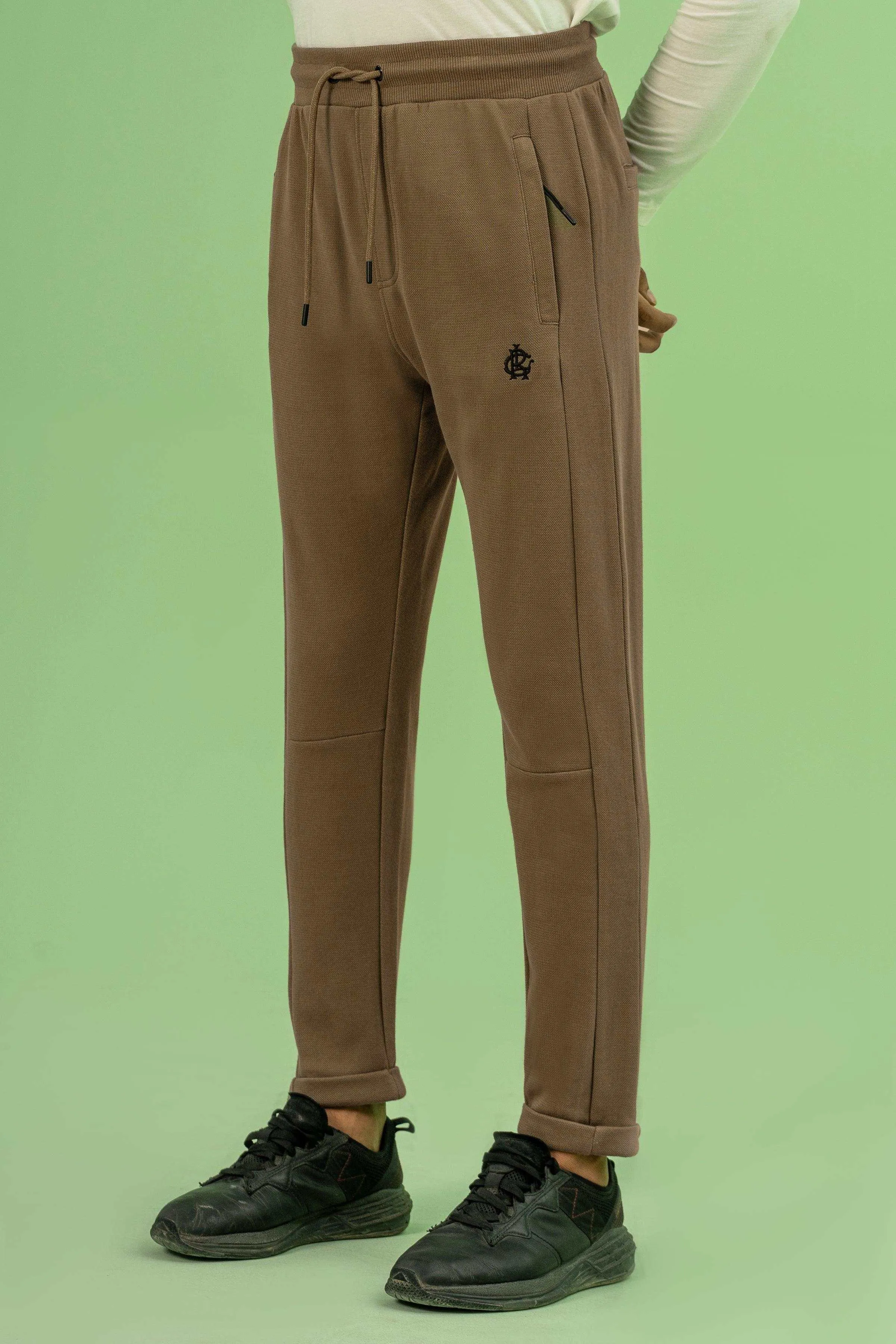 INTERLOCK JOGGER WAIST SLIM TROUSER DARK KHAKI