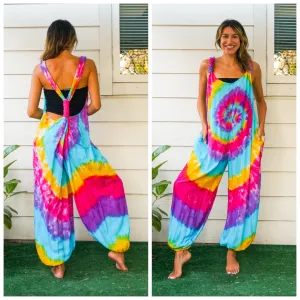 J572- Hand Dyed Hippie Racerback Dungarees Jumpsuit Romper