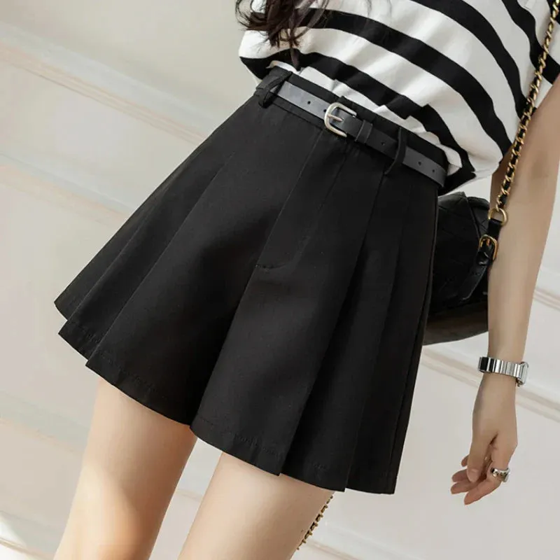 Khaki Summer Pleated Cute Casual Shorts