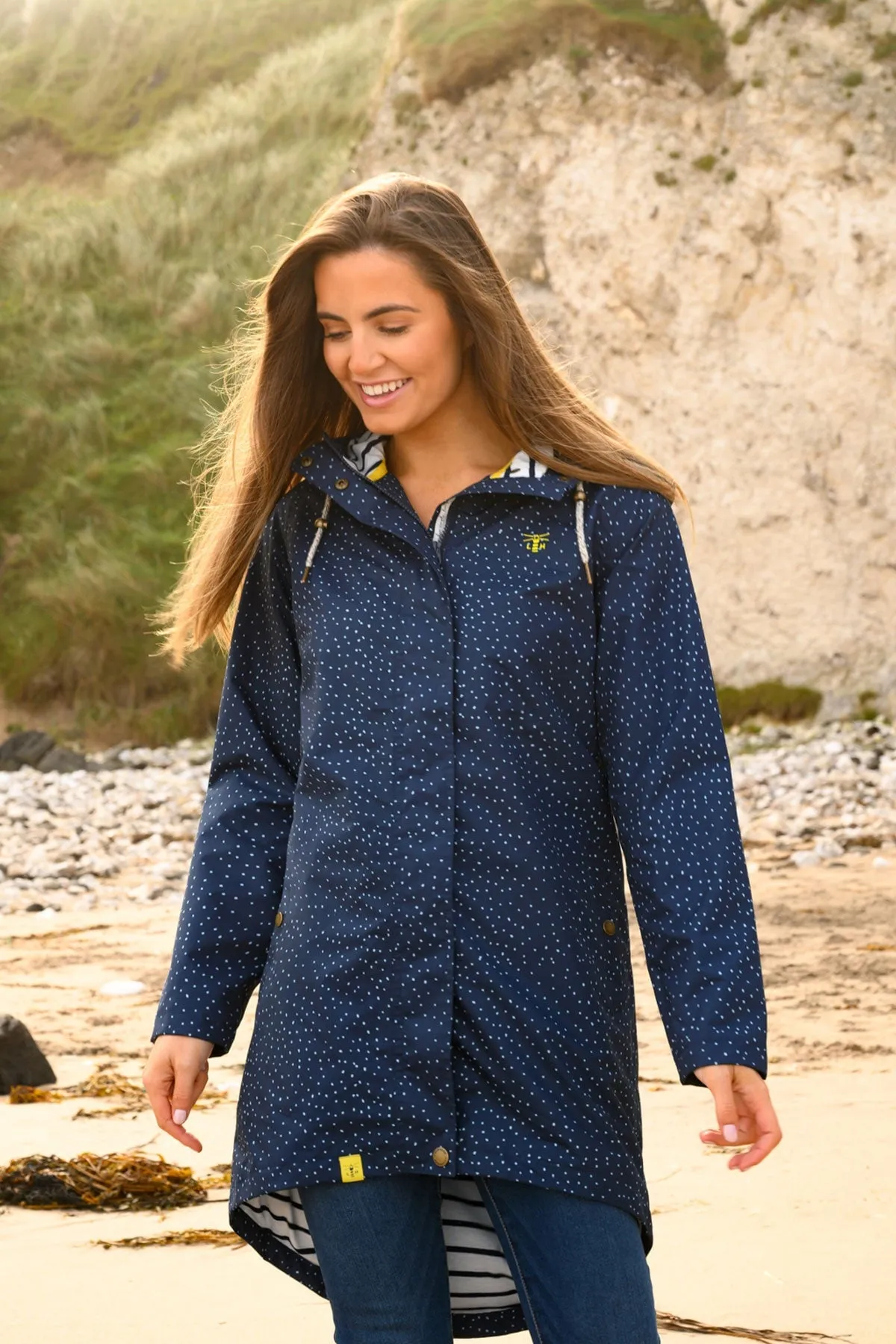 Long Beachcomber Jacket in Navy Dot