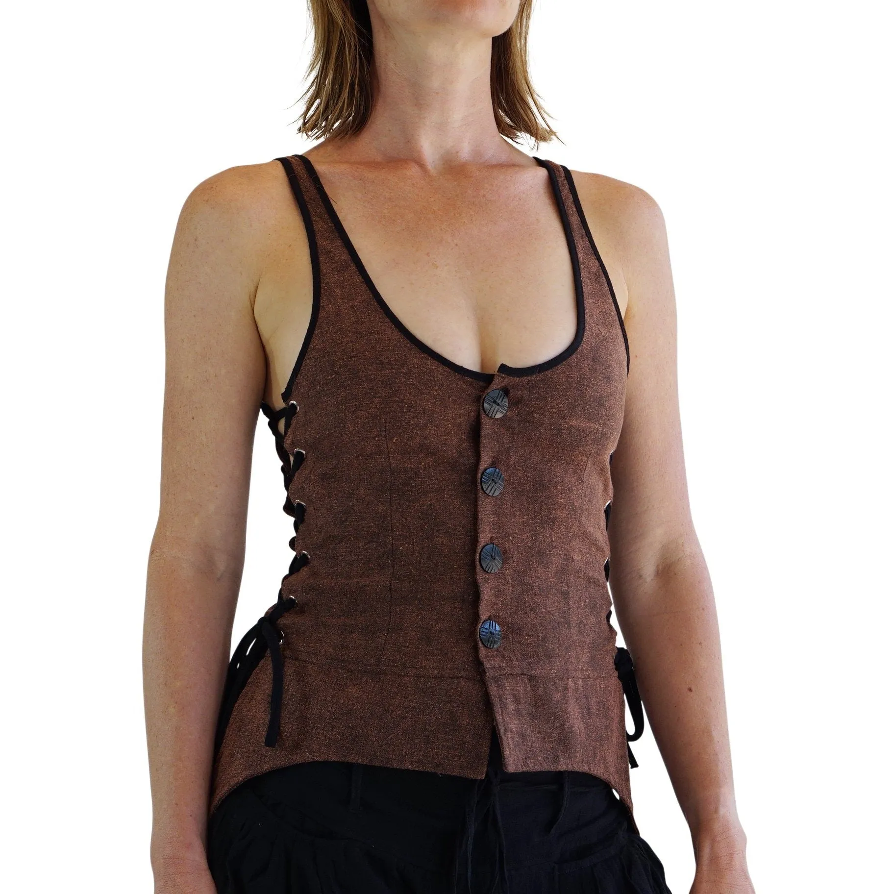 'Long Petal Vest' Viking Bodice - Stone Brown