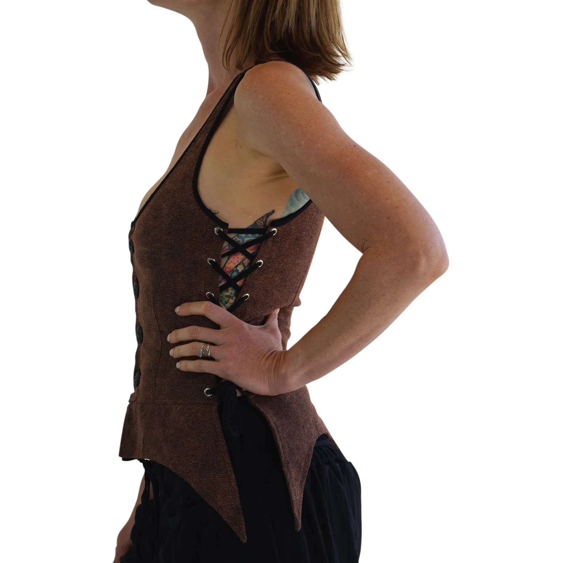 'Long Petal Vest' Viking Bodice - Stone Brown