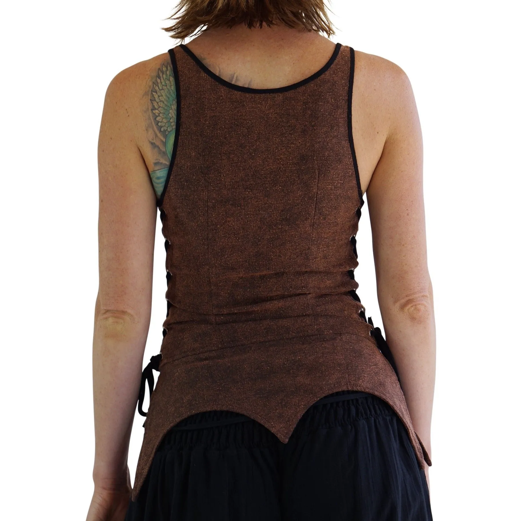 'Long Petal Vest' Viking Bodice - Stone Brown