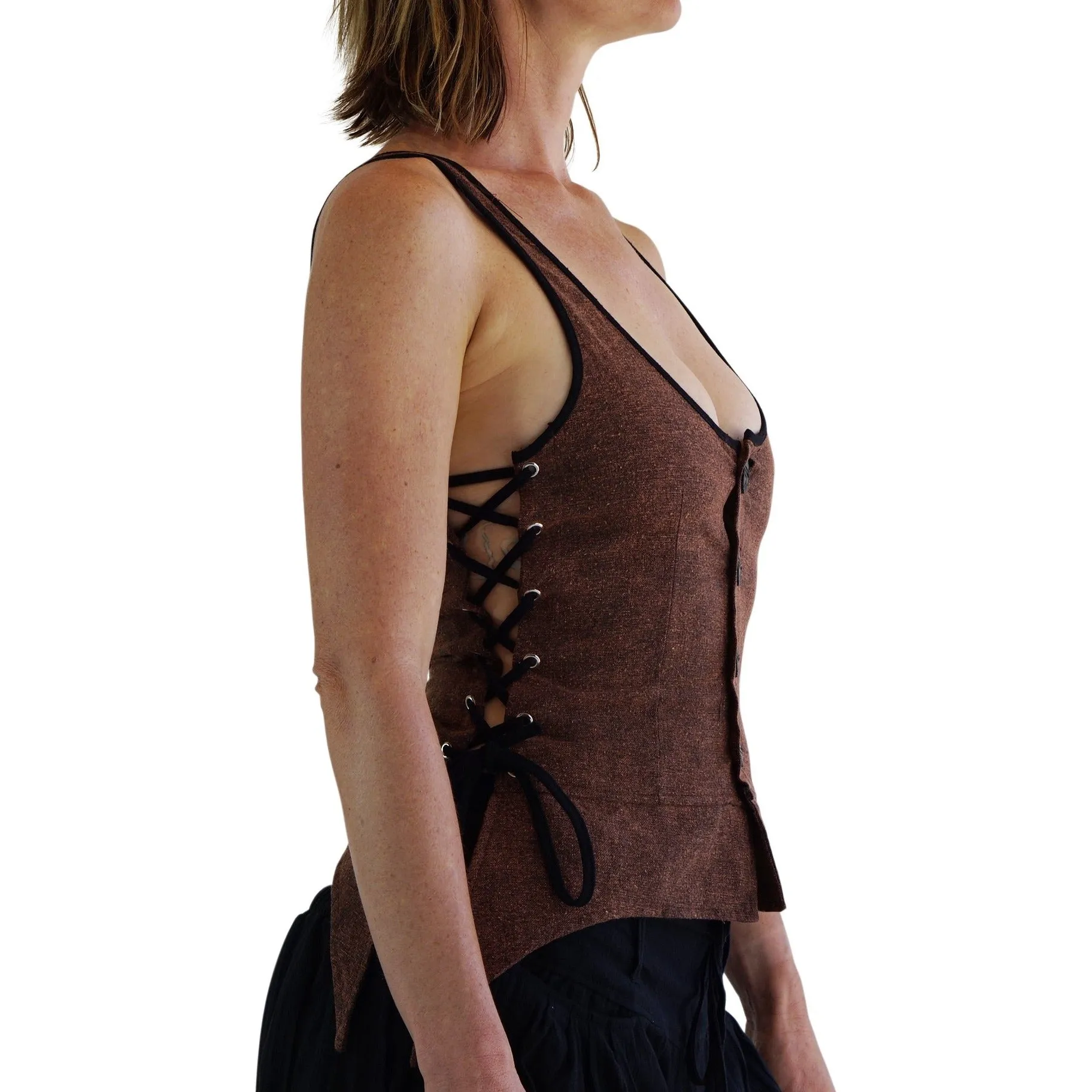 'Long Petal Vest' Viking Bodice - Stone Brown