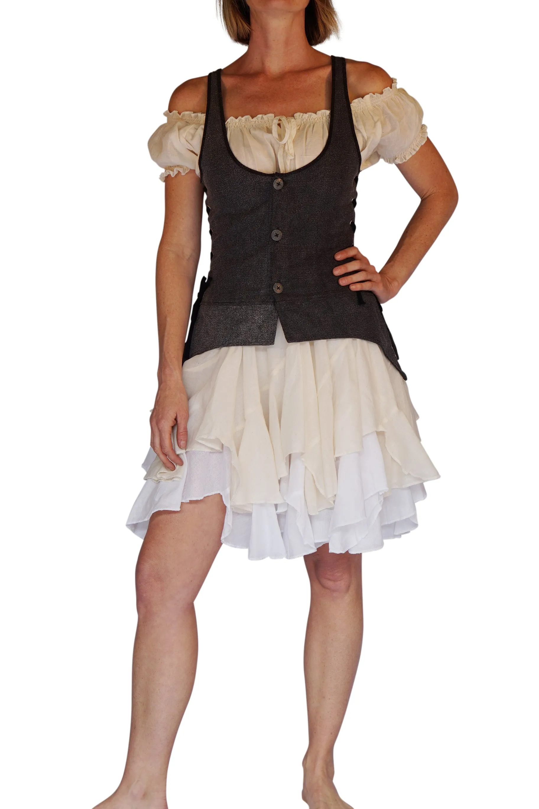 'Long Petal Vest' Viking Steampunk Medieval Bodice - Stone Gray