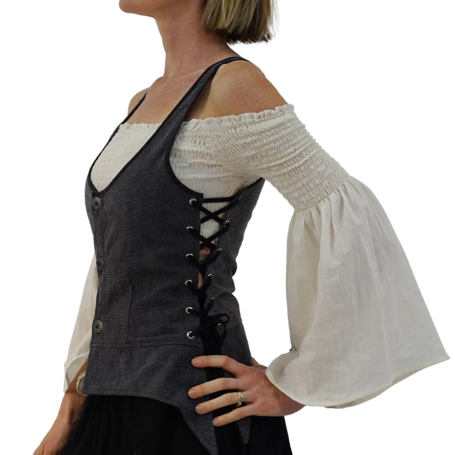 'Long Petal Vest' Viking Steampunk Medieval Bodice - Stone Gray