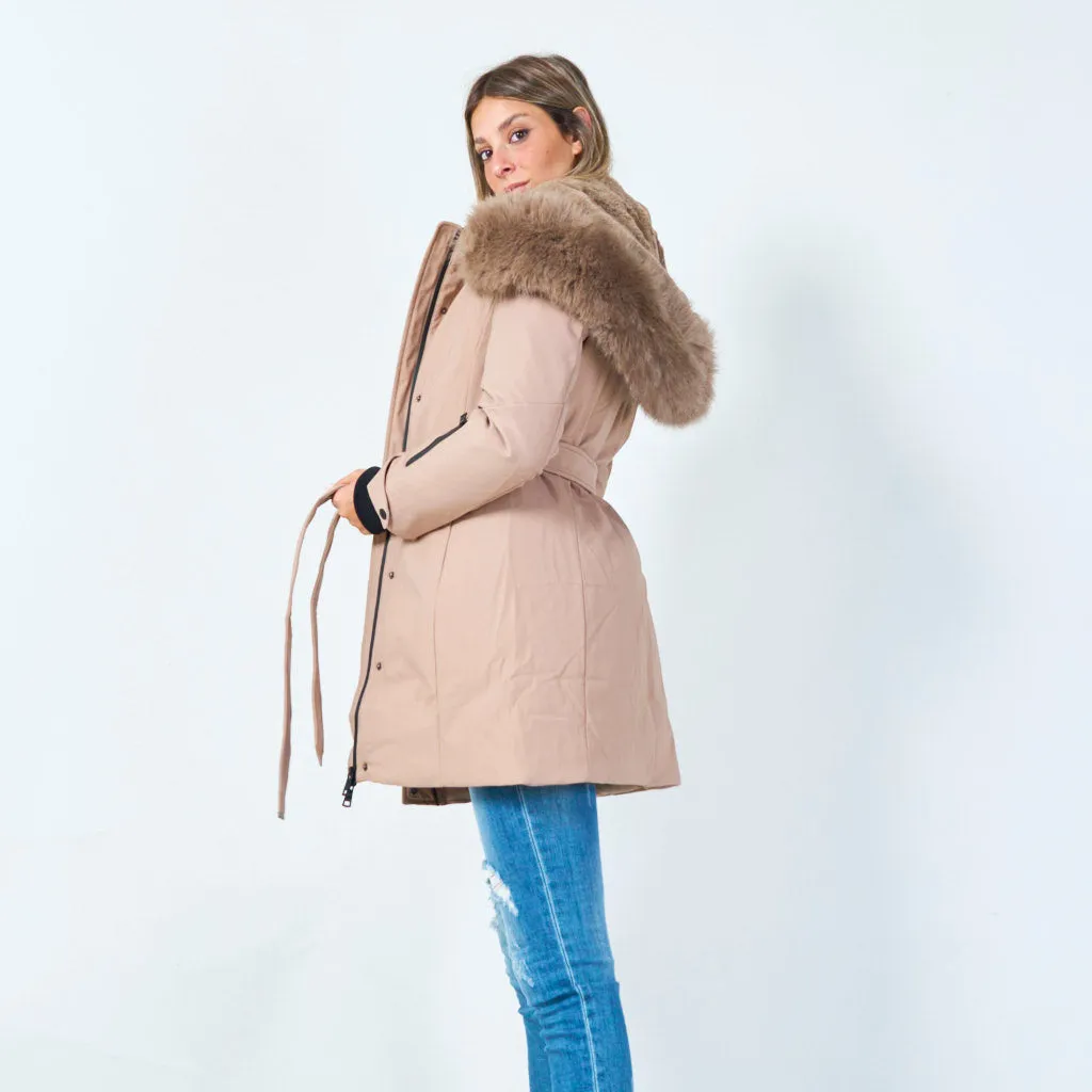 Luxe faux fur-trimmed parka with zipper details wholesale