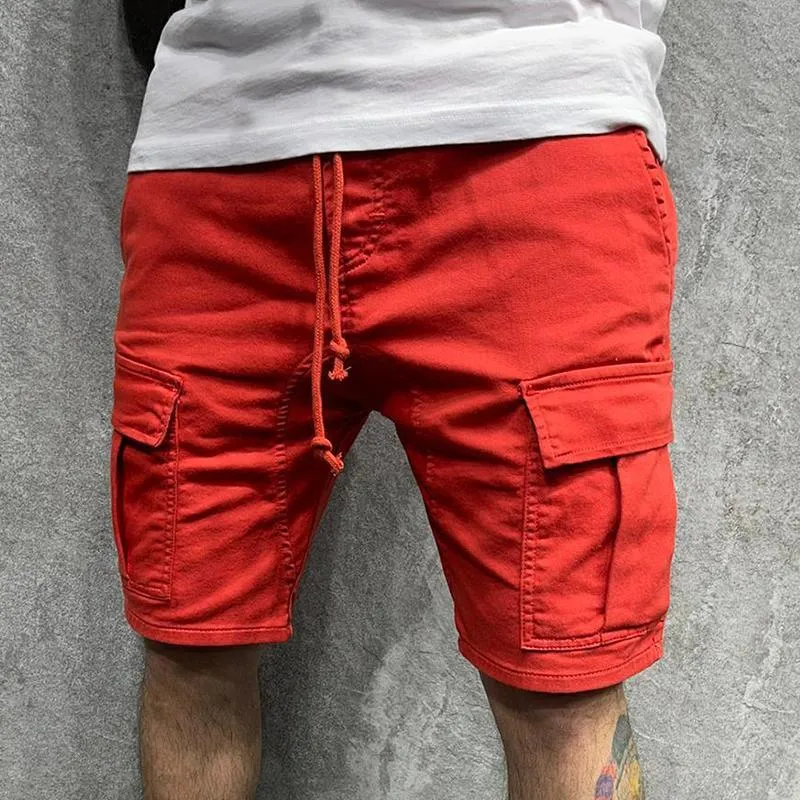 Men's Casual Solid Color Multi-pocket Cargo Shorts 18398228M