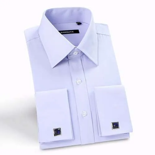 Men's Classic Spread Collar French Cuff Dress Shirts Regular-fit