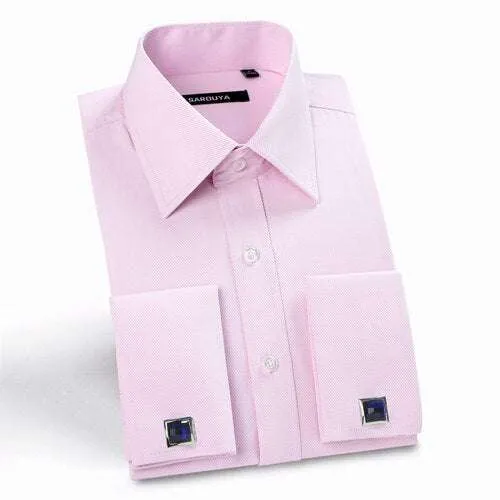 Men's Classic Spread Collar French Cuff Dress Shirts Regular-fit