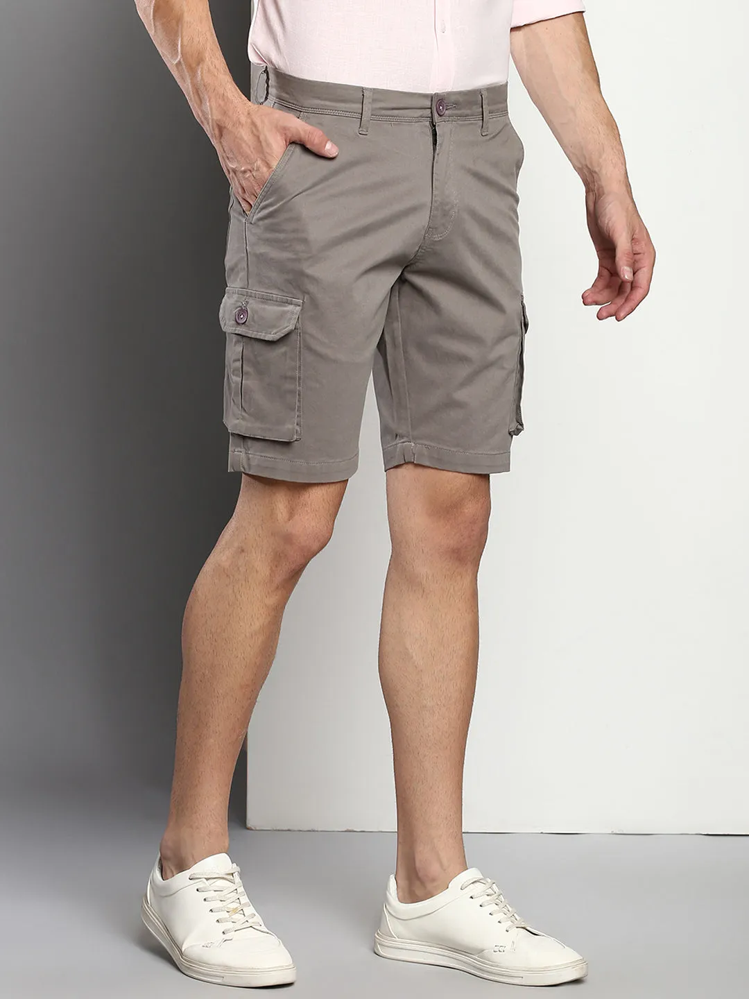 Men's Graphite Grey Slim Fit Mid Rise Casual Cotton Shorts