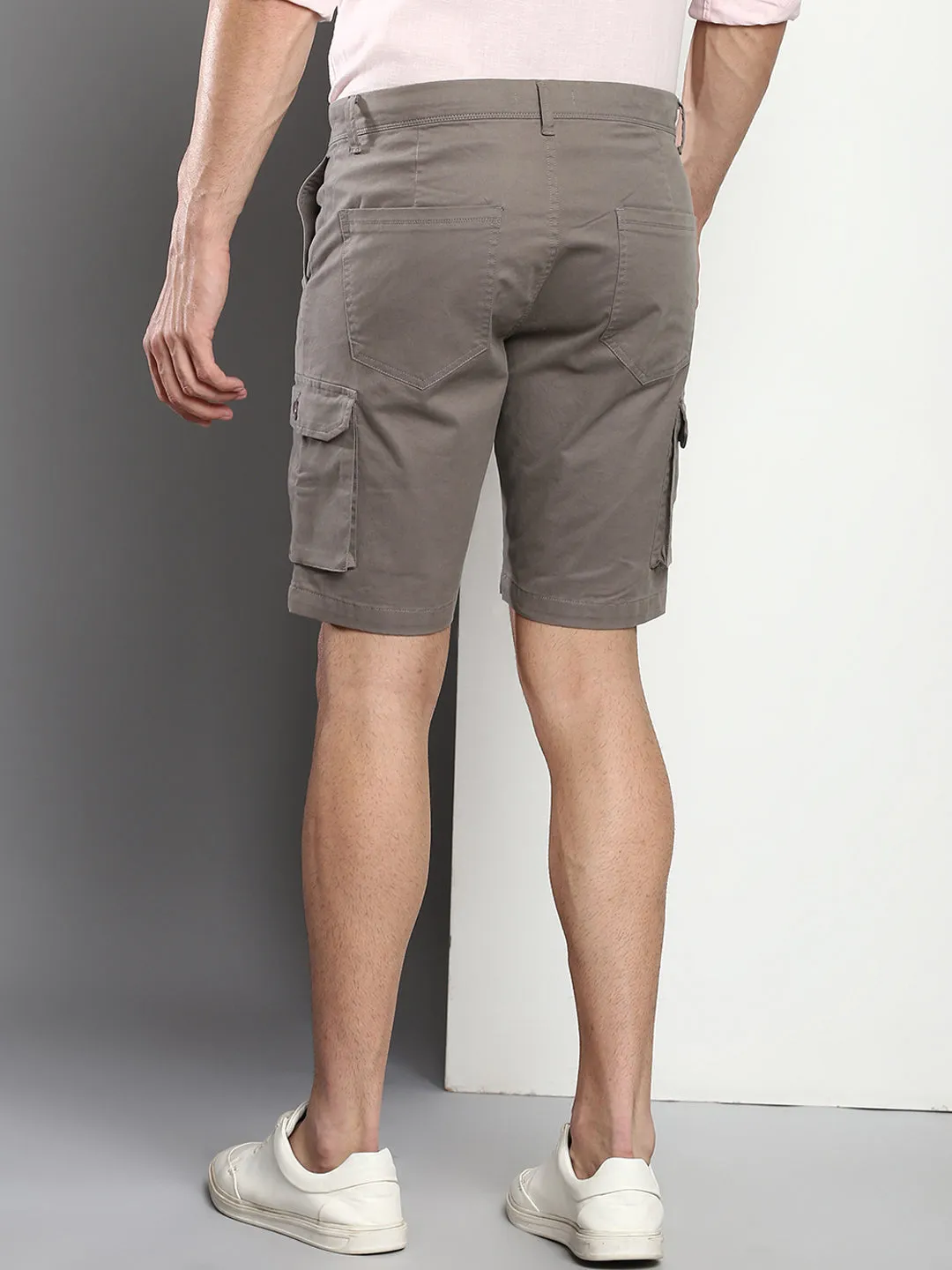 Men's Graphite Grey Slim Fit Mid Rise Casual Cotton Shorts