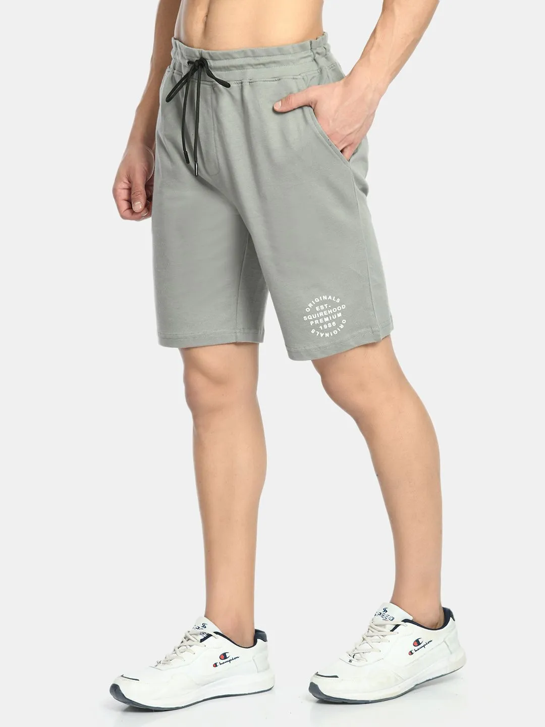 Men's Grey Mid Rise Knit Shorts