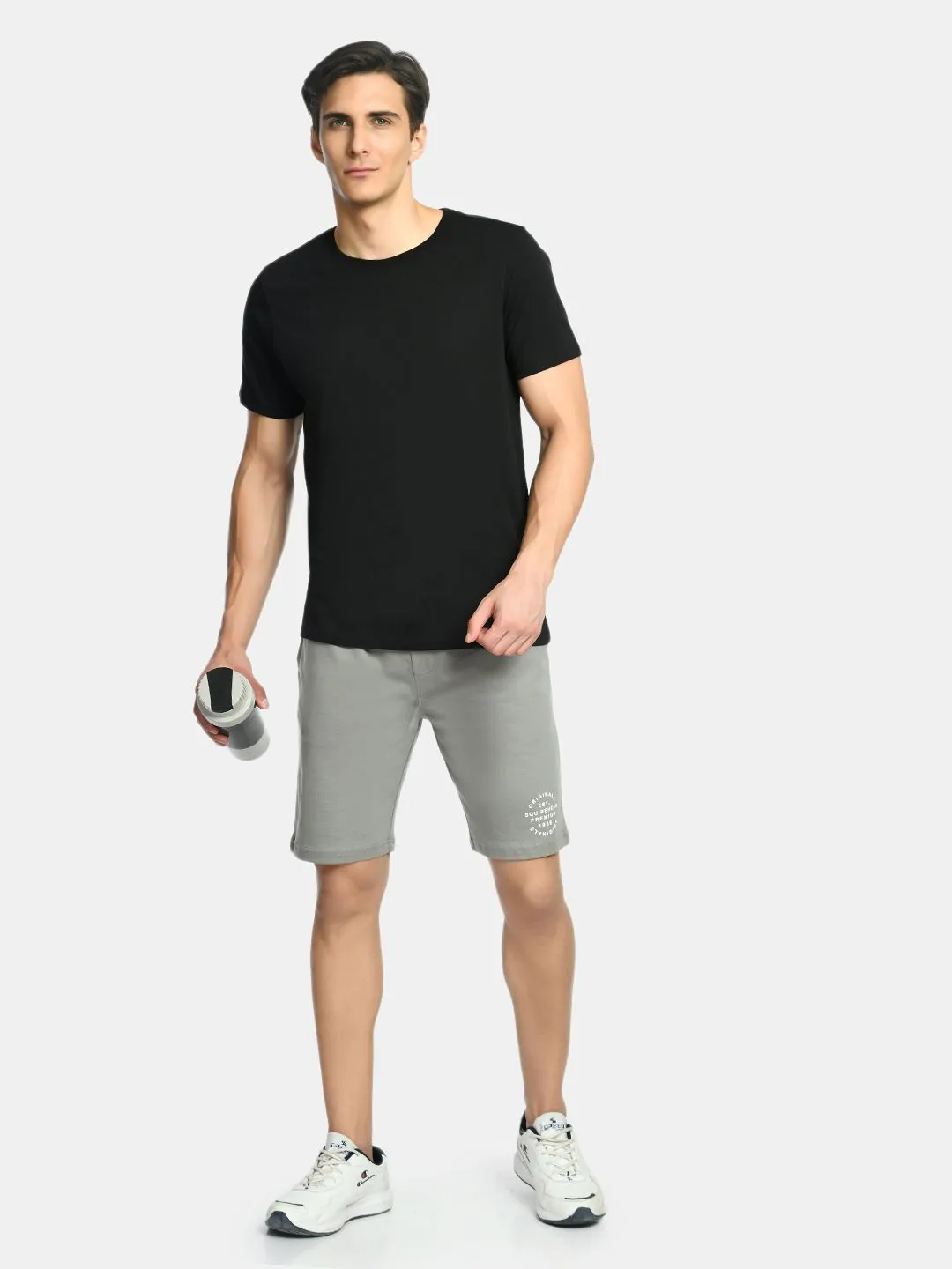 Men's Grey Mid Rise Knit Shorts