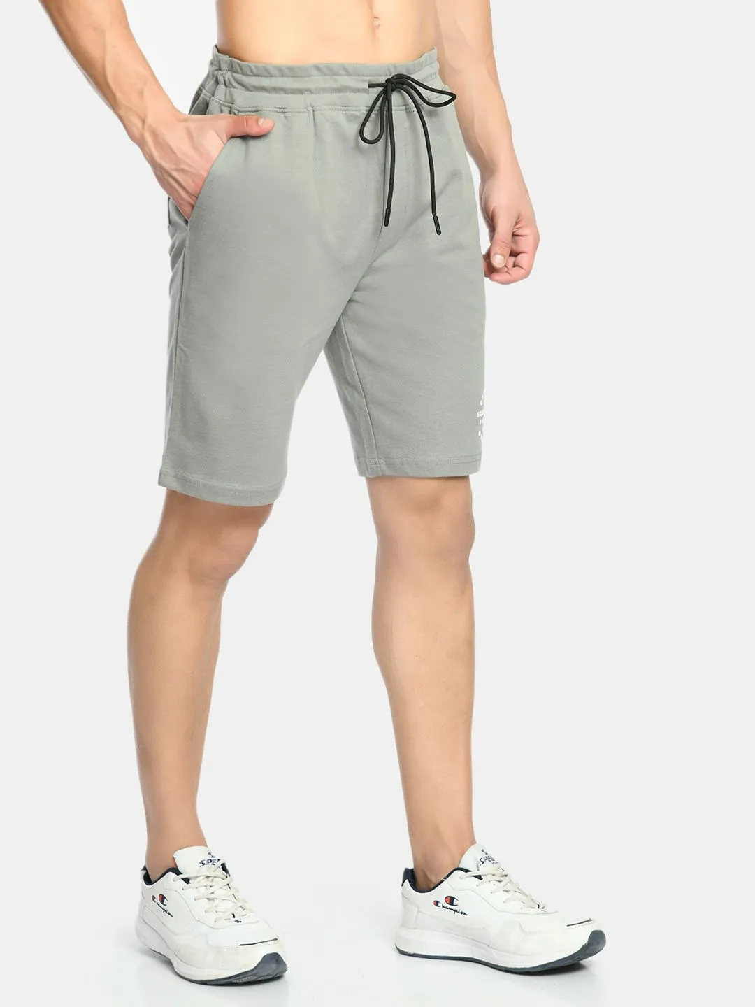 Men's Grey Mid Rise Knit Shorts