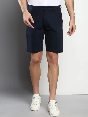 Men's Navy Slim Fit Mid Rise Casual Cotton Shorts