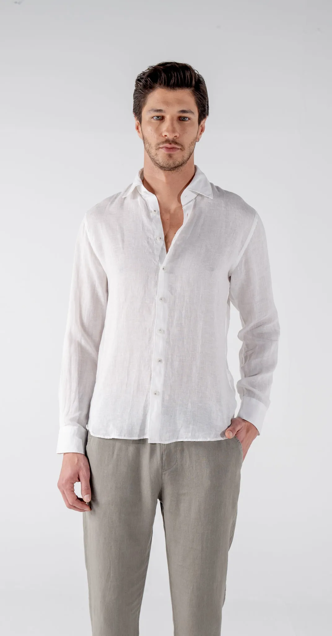 Men's White Classic Linen Shirt