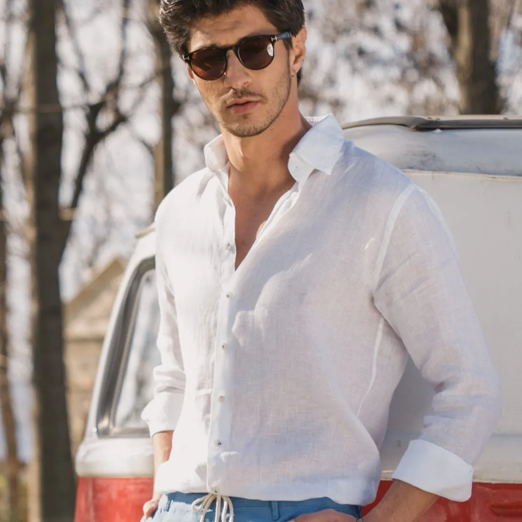 Men's White Classic Linen Shirt