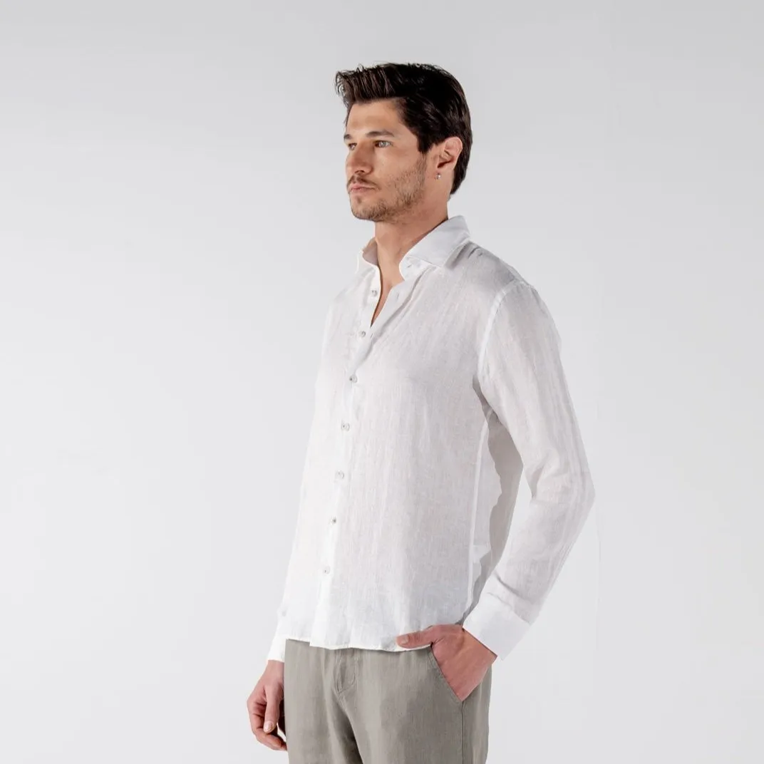 Men's White Classic Linen Shirt