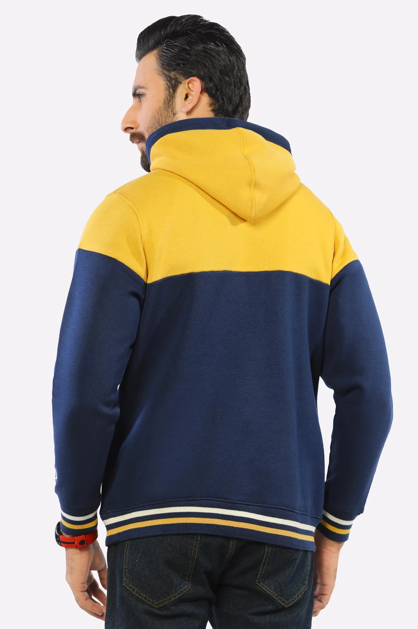 Navy Blue Color Block Pullover Hoodie