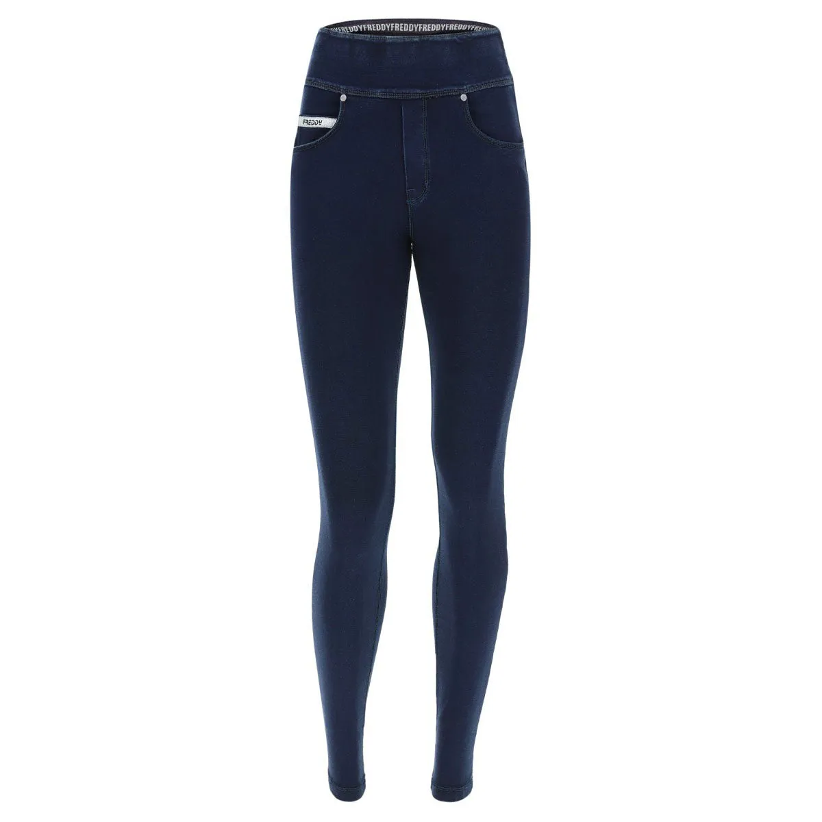 (NOWY1MC002-J0B) N.O.W.® PANTS DENIM-EFFECT JERSEY DARK BLUE PANTS WITH A FOLDABLE WAIST