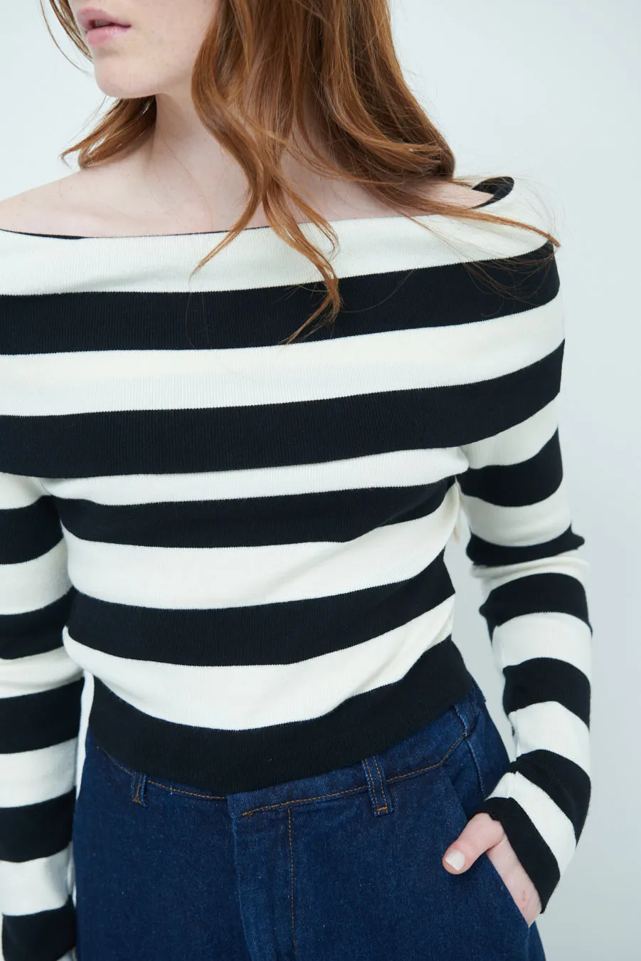 Off-shoulder striped sweater wholesale