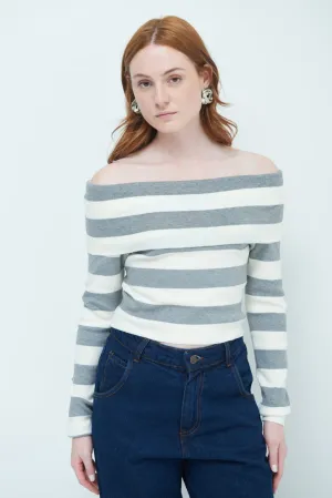 Off-shoulder striped sweater wholesale